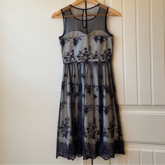 Navy and Cream Lace A-Line Dress - no bra needed! - Picture 2 of 11